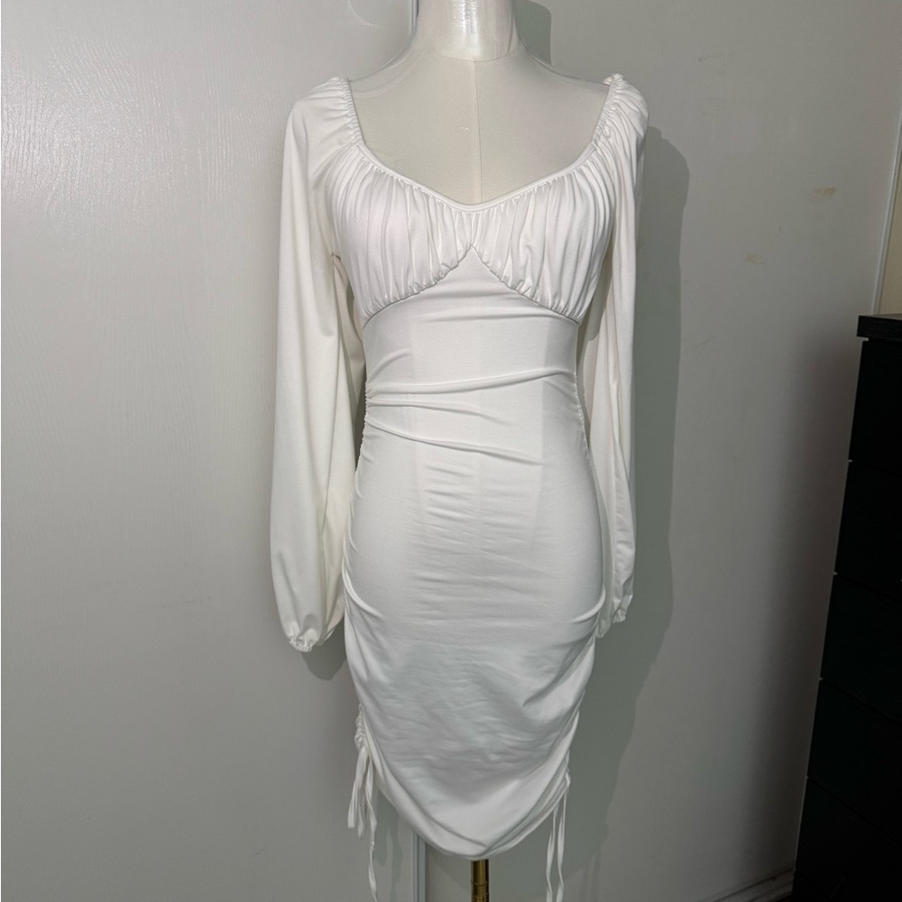 SHEIN WHITE RUTCHED DRESS XS